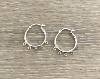 Sterling Silver Earring Hoops with 5 Rings, 20 mm Sterling Silver Hoops, 925 Silver Earring