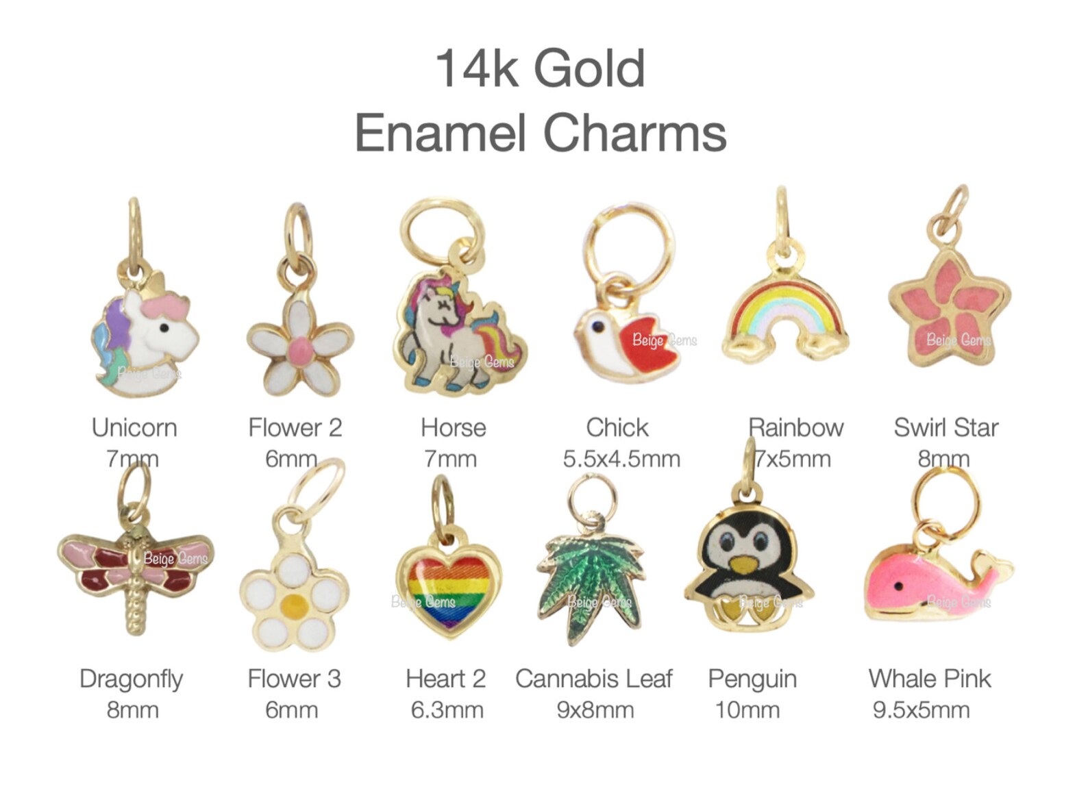 14k Gold Enamel Charms Gold Charms Gold Cherry Enamel Fruit Etsy