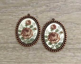 1 Vintage Mirror Flower Cabochon with Setting, Flower Cabochons, 40x30 mm