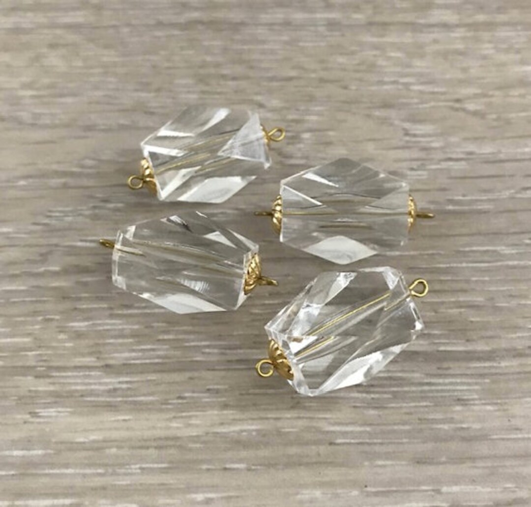 4 Large Acrylic Beads, Acetate Charms, Faceted Rectangle Beads, Novelty