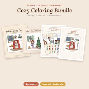 Malbuch-Bundle, gemütliche Malvorlagen für Erwachsene, Weihnachtslesezeichen und Kinderkalender 2027, einfach und übersichtlich, Procreate PNG