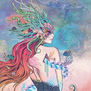 The Last Mermaid /// A4 Fine Art Print | Fantasy Mermaid Print | Surreal Mythical Creature Art | Ornate Detailed Mermaid