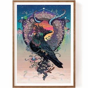 Oracle /// A3 Fine Art Print | Spiritual Crow Print | Occult Art | Magical Raven Illustration | Psychedelic Bird Print