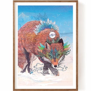 Kitsune /// A4 Fine Art Print | Japanisch inspirierte Kunst | Fantasy Fuchs Druck | Kitsune Geist Kunst | Mythische Tierkunst