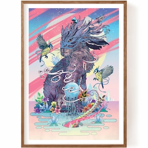 Communion /// A3 Fine Art Print | Fantasy Hare illustration | Spirit Animal art | psychedelic rabbit art | magical creatures |
