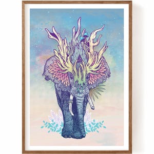Spirit Elephant /// A4 Fine Art Print | Tribal Elephant Print | Spirit Animal Art | Psychedelic Elephant Illustration | Elephant Decor