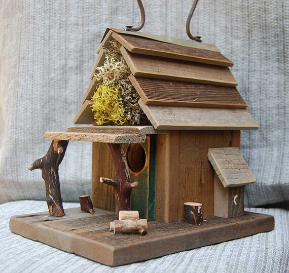 Rustic Birdhouse With Porch Natural Barn Wood Bird House Etsy