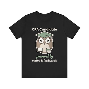 Camiseta para candidatos a CPA, impulsada por café y tarjetas de estudio, linda camiseta de estudio para el examen CPA con búho, sudadera para estudiantes de contabilidad, regalo para el examen CPA