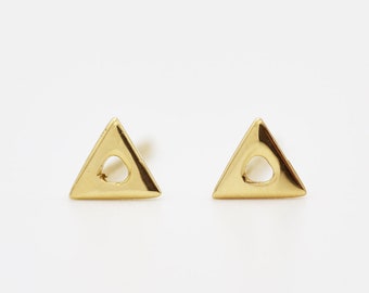 14KT Triangle Post Earrings Tiny Triangle Stud Earrings 14K Solid Yellow Rose Solid Gold Triangle Geometric Stud Earrings Pair of Earrings