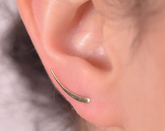 14k Gold Ear Climber Earrings, Bar Ear Crawler, Handmade