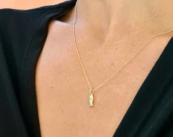 14k Gold Fish Necklace, Sardine Necklace, Pisces Necklace, Religious Necklace Gold Fish Charm, Gold Fish pendant, Sardine Pendant