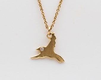 Bird Necklace 14k Gold Tiny Necklace Zirconia stone