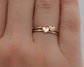Tiny Gold Heart Ring, Love Ring, 14K Gold Ring, Rose Yellow Gold, Solid Heart Ring, Minimal Ring Gift For Her, Stacking Rings Christmas Gift