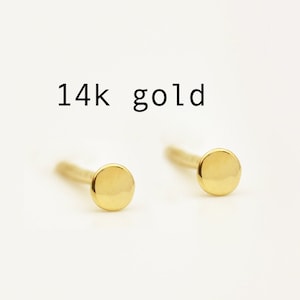 Solid 14K Gold Earrings Nuggets Circle Handmade Dainty Solid 14K Yellow or Rose Gold Dot Earrings Solid Gold Stud Earrings 2.5mm One Pair
