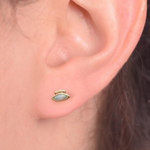Opal Eye Stud Earrings • 14k Gold Studs • Evil Eye Jewelry • Dainty Eye Earrings • Protection Jewelry • Tiny Post Earrings •