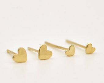 Gold stud earrings, Heart Stud earrings, 14K Gold Studs, Tiny Gold Earrings, Choose ONE PAIR, Gold Studs, Tiny Studs, Small Gold Earrings