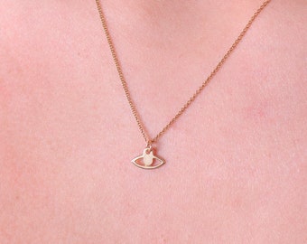 14k Gold Evil Eye Pendant Necklace, Matte Finish