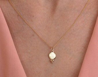Handmade 14k Solid Gold Necklace, Dainty Circle Pendant