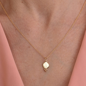 14k Solid Gold Boho Style Necklace Women, Circle Coin Necklace, Protection Jewelry, Dainty Layering Necklace, Talisman Necklace