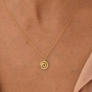 Gold Spiral Pendant Necklace, 14k Gold Charm Infinity Necklace, Spiral Charm, Dainty Necklace, Gift for Mom, Gift For Wife, Birthday Present