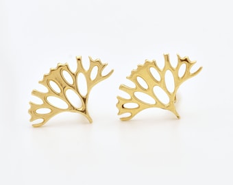 14K Solid Gold Branch Stud Earrings, Nature Inspired