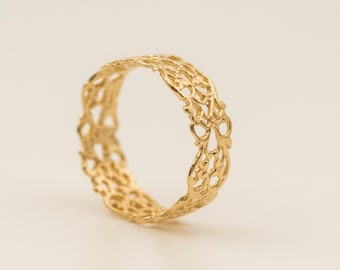 lace gold ring, 14k solid gold ring, Delicate filigree jewelry