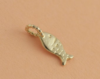 14k Gelbgold Fisch Anhänger, Viel Glück Anhänger, Charm Anhänger, Zierliche Goldfisch, 100% Echtgold Anhänger Für Ihn / Sie, Echt Gold Fisch Anhänger