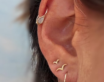 Blue Opal Earrings 14K GOLD Hoops Light Blue Opal Hoop Earrings Tribal Gold Drop Earrings Boho Jewelry  Gemstone Earrings Gift for her