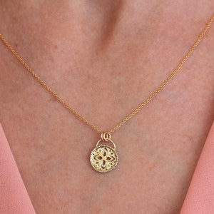 Solid Gold Necklace, Flower Necklace, Unique Tribal Gold Jewelry, Pendant Necklace, Yellow Gold Necklace, Valentine Necklace, Charm Necklace
