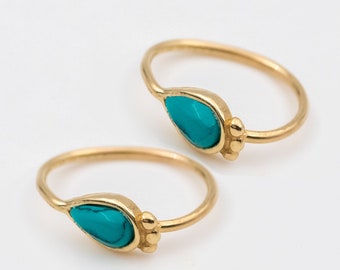 Turquoise Hoop Earrings 14K GOLD One Pair of Hoops Earrings Tiny Earrings Simple Modern Jewelry Beachy Gemstone Earrings Small Solid Gold