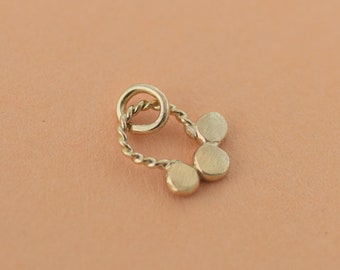 14K Gold Tiny Charm, 14k Solid Gold Boho Element, Yellow Gold Dot Bead