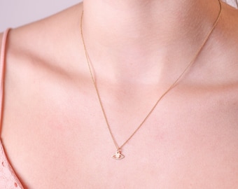 14k Solid Gold Evil Eye Necklace, Protection Pendant