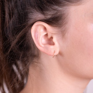 Double hoop earrings 14k Gold Small hoop earrings Spiral earrings Rose Gold Helix Cartilage hoop Fake Double piercing Gift For Her