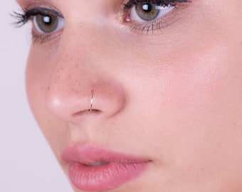 Ultra Thin 24g 14k Solid Gold  Nose Ring Hoop 7mm 8mm Thick 18 gauge 20 gauge Hoop Delicate Snug Fit Piercing, Small Cartilage Hoop