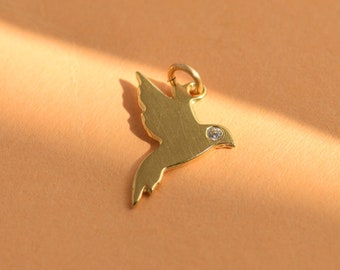 14k Gold Charm Pendant, Solid Gold Bird Pendant, 14k Gold Dove Necklace, Flying Bird Necklace, Diamond Bird Jewelry, Real Gold Dove Pendant