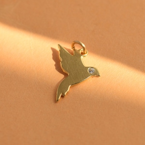 14k Gold Charm Pendant, Solid Gold Bird Pendant, 14k Gold Dove Necklace, Flying Bird Necklace, Diamond Bird Jewelry, Real Gold Dove Pendant