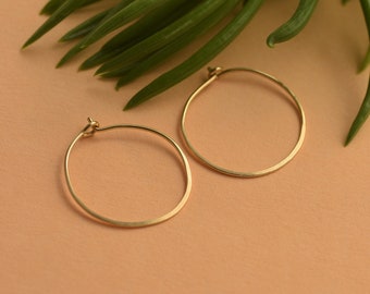 14k Gold Hoop Earrings, 14k Hoops, Hammered Gold Hoops, Perfect Size Hoop Earrings