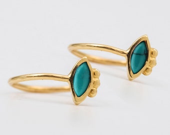 Turquoise hoop earring, 14k Gold SOLID earring, Dainty hoop, Huggie hoop, Gold turquoise hoop, Everyday earrings, Daily hoop earring