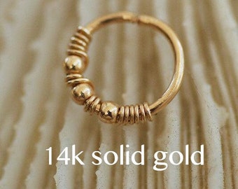 SOLID GOLD 14k Nose Ring, Snug Nose Ring, Rose or Yellow Gold 14k Nose Earring, Cartilage hoop Earring, Small Tragus Hoop