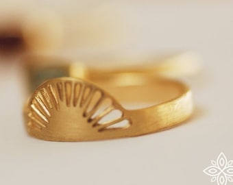 14k Yellow Gold Sunrise Ring, Handmade Boho Jewelry