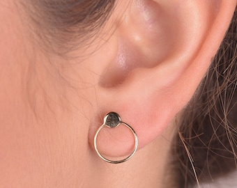 14k Solid Gold Dot Circle Studs – Minimalist Geometric Earrings