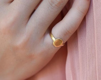 Gold Pinky Ring, 14k Gold Dainty Signet Ring, Oval Ring, Oval Disc Ring, Geometric Ring, Best Friend Gift, Minimal Ring, Rings for Women