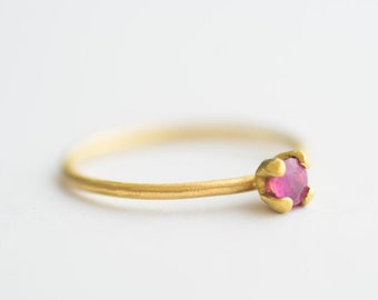 14K Gold Ring, Engagement Rings, Ring for Women, Gold Ring for Women, Boho Wedding Ring, Pink  Ruby Ring, 14k Rose / Yellow Gold