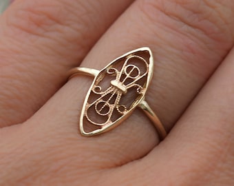 14k Gold Filigree Ring, Delicate Moroccan Lace Ring