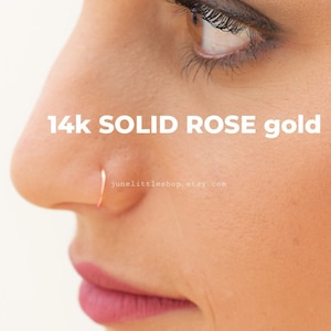 14k SOLID GOLD Rose Nose Ring Yellow or rose Gold Nose Piercing Cartilage Tragus Helix Dainty Endless Hoop 14k Solid Gold