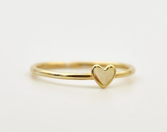 Tiny Heart Ring For Women SOLD GOLD 14k, Dainty Minimalist Hammered Stacking Heart Promise Ring, Anniversary Gift For Her, Christmas Fifts