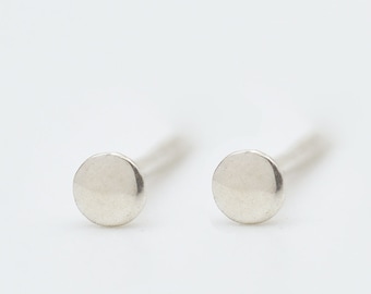Sterling Silver Round Stud Earrings, Unisex Circle Posts