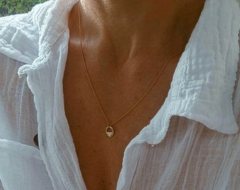 14k Solid Gold Tiny Charm Necklace, Boho Pendant
