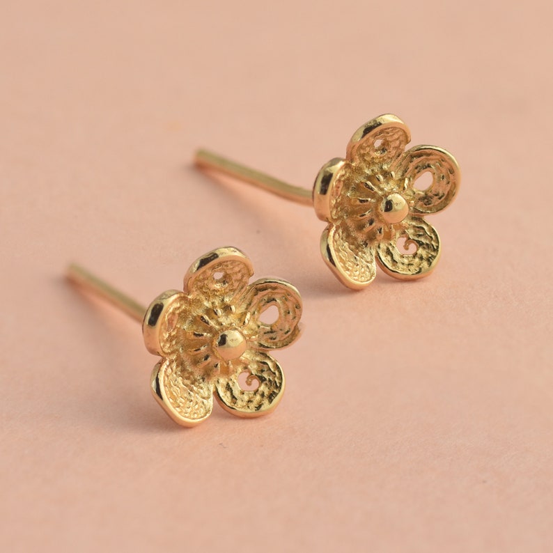 Solid Gold Stud Earrings, Gold Filigree Earrings, Gold Flower Lace Earrings, Gold Boho Studs, Dainty Post Earrings, Boho Earrings image 1