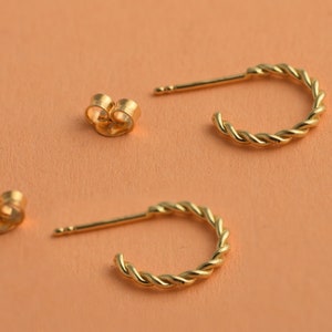 Gold Twisted Hoop Earrings, 14k Gold Huggie Hoop Earrings, Solid Gold Dainty Earrings, Minimalist Hoops